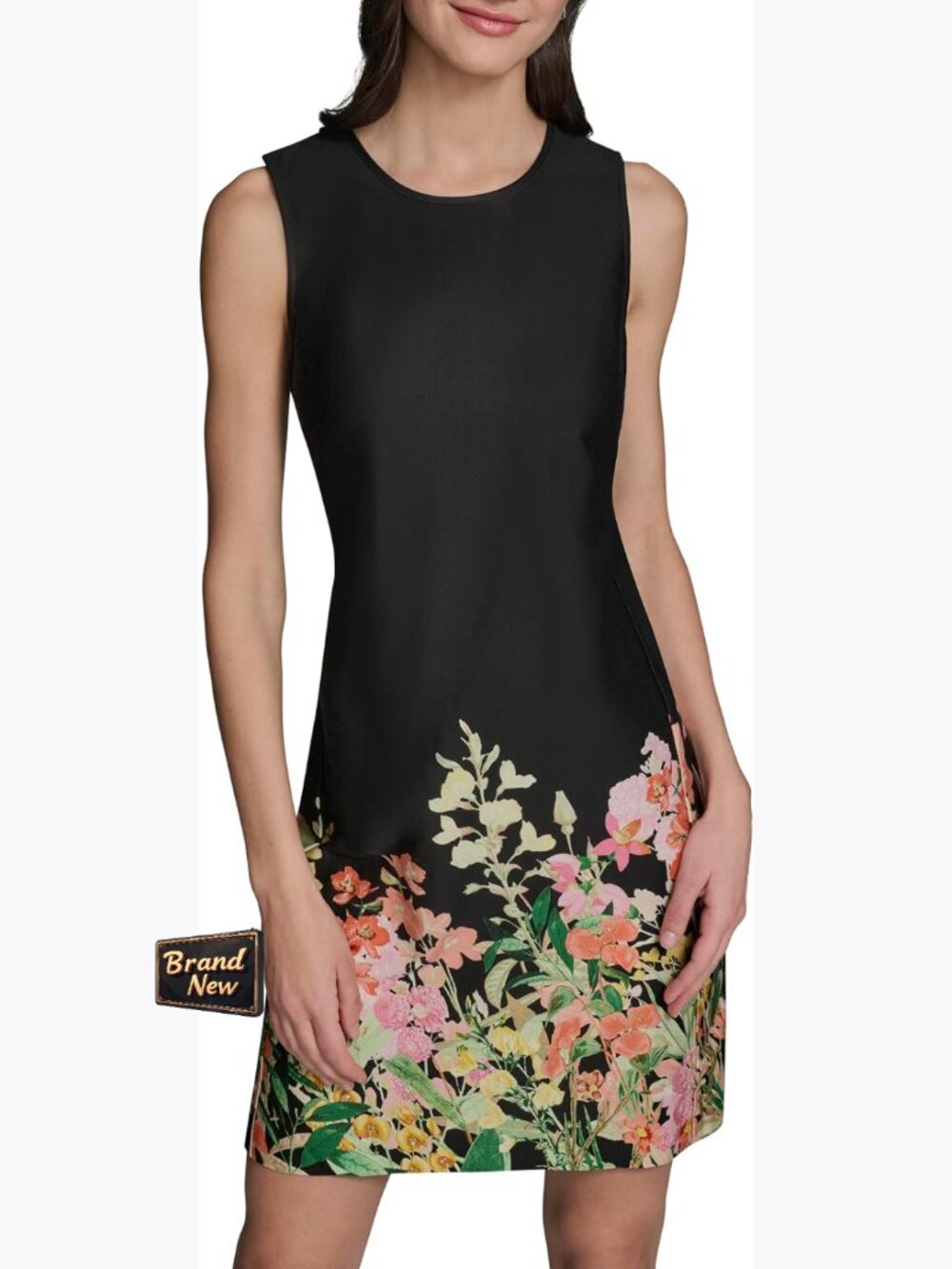 Sleeveless Crew Neck Floral Shift Dress Cotton